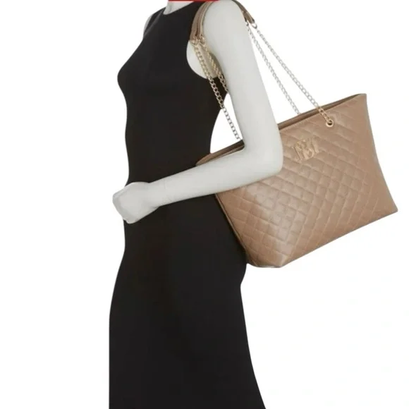 Badgley Mischka Large Quilted Tote with Chain Detail-Taupe NWT - Picture 4 of 5